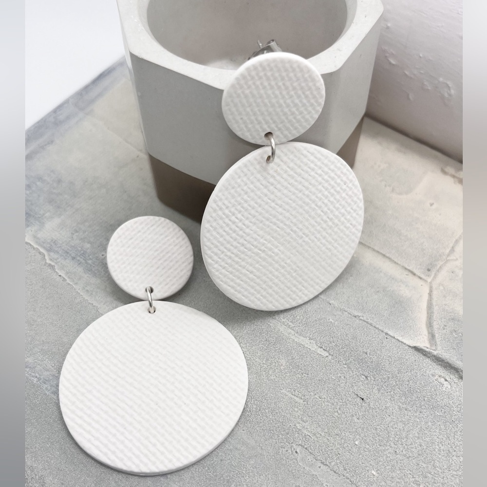 White Textured Dangle Earrings